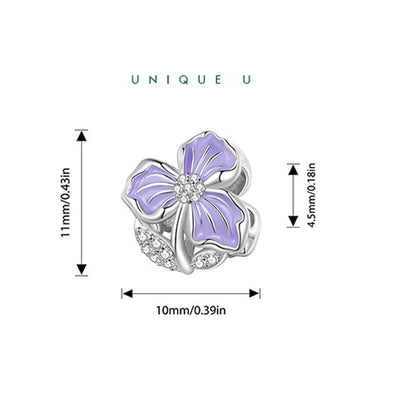 925 Sterling Silver Purple Flower Beads For Diy Bracelets