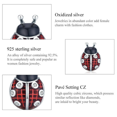 925 Sterling Silver Ladybug Pendant For Diy Bracelets