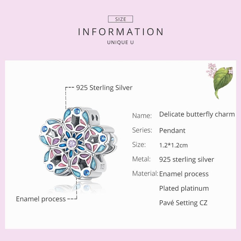 925 Sterling Silver Delicate Butterfly Bead For Bracelet / Necklace