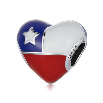 925 Sterling Silver Chilean Flag Heart Beads For Diy Bracelets & Necklaces