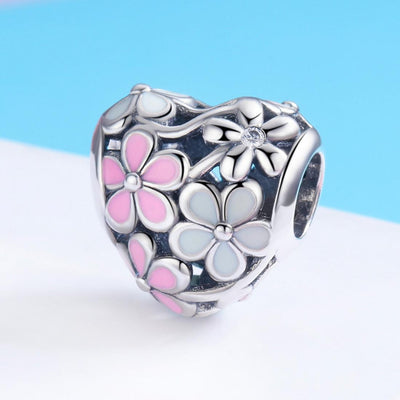 925 Sterling Silver Small Daisy Flower Heart Shaped Beads