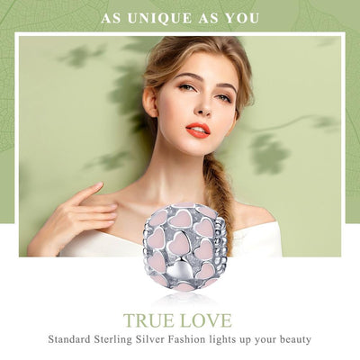 925 Sterling Silver Pure Pink Heart Diamond Beads