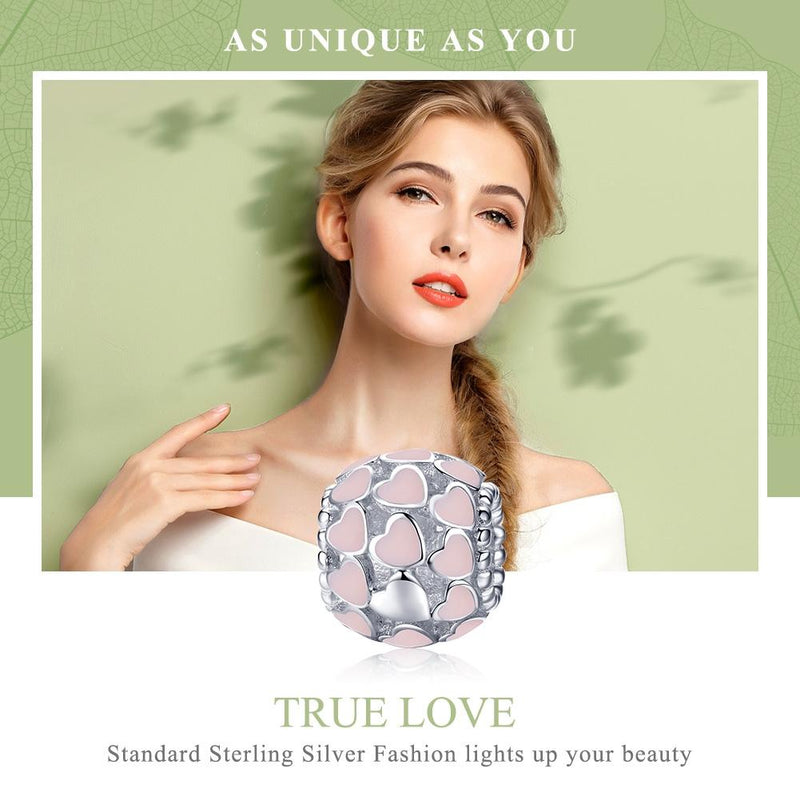 925 Sterling Silver Pure Pink Heart Diamond Beads