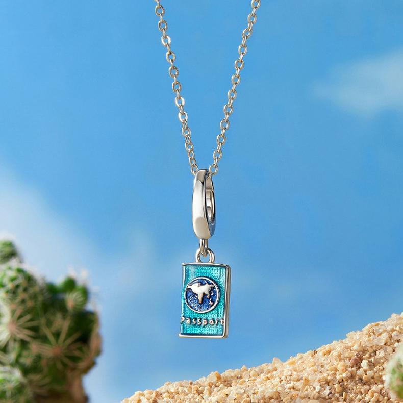 925 Sterling Silver Openable Passport Pendant For Travel