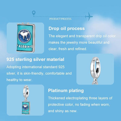 925 Sterling Silver Openable Passport Pendant For Travel