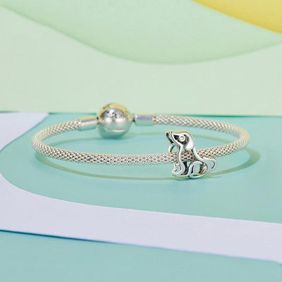 925 Sterling Silver Dog Bead Bracelet Cute & Hollow