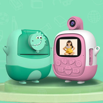 720P Hd Reversible Mini Digital Camera For Children - Cartoon Print - Pink