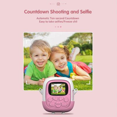 720P Hd Reversible Mini Digital Camera For Children - Cartoon Print - Pink