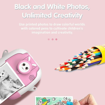 720P Hd Reversible Mini Digital Camera For Children - Cartoon Print - Pink