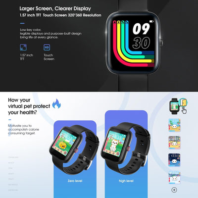 1.57 Inch Tft Touch Screen 5Atm Waterproof Smart Watch Support Sleep Monitoring / Heart Rate Monitoring / Sport Mode / Incoming Call & Information Reminder Black