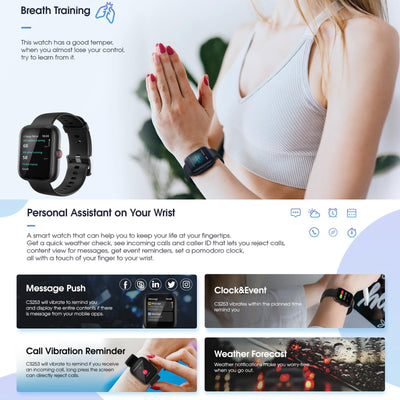 1.57 Inch Tft Touch Screen 5Atm Waterproof Smart Watch Support Sleep Monitoring / Heart Rate Monitoring / Sport Mode / Incoming Call & Information Reminder Black