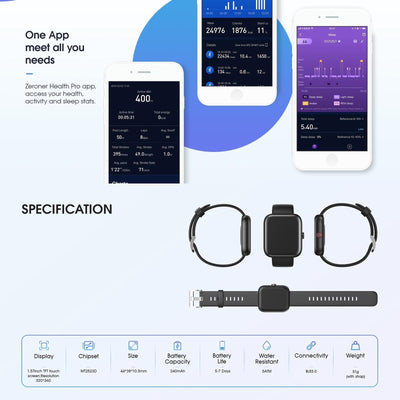 1.57 Inch Tft Touch Screen 5Atm Waterproof Smart Watch Support Sleep Monitoring / Heart Rate Monitoring / Sport Mode / Incoming Call & Information Reminder Black