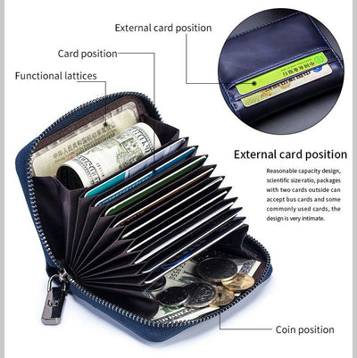 Men'S Leather Card Holder Casual Driver License Wallet - Black