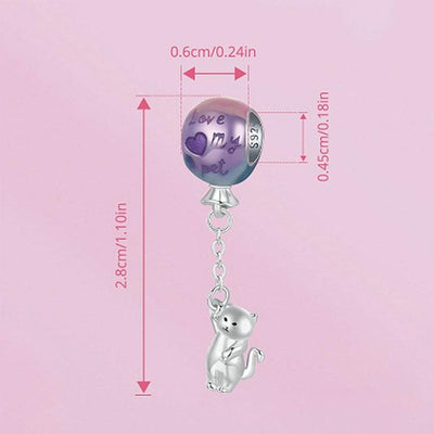 925 Sterling Silver Hot Air Balloon Cat Pendant