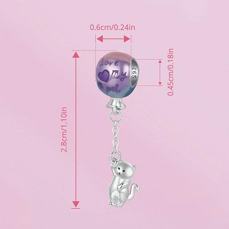 925 Sterling Silver Hot Air Balloon Cat Pendant