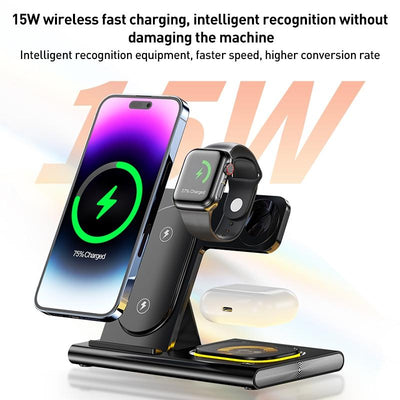 15W 3 In 1 Foldable Wireless Charger - Black