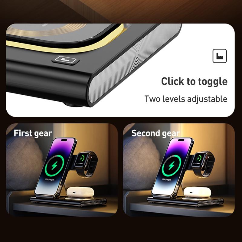 15W 3 In 1 Foldable Wireless Charger - Black