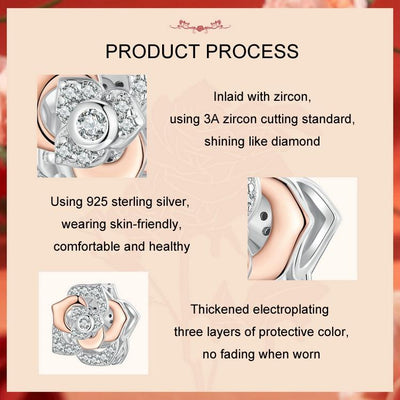 925 Sterling Silver Rose Gold Shining Rose Beads