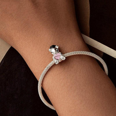 925 Sterling Silver Platinum Plated Happy Bear Heart Diy Beads
