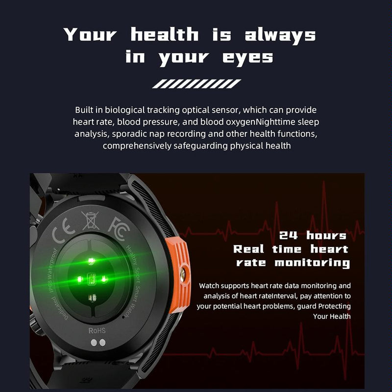 1.46 Inch Ip68 Waterproof Sos Flashlight Bluetooth Smart Watch - Black