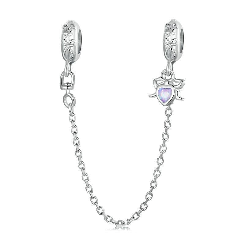 925 Sterling Silver Platinum Opal Bow Safety Chain