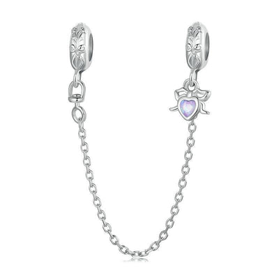 925 Sterling Silver Platinum Opal Bow Safety Chain