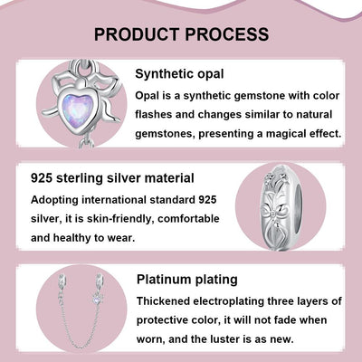 925 Sterling Silver Platinum Opal Bow Safety Chain