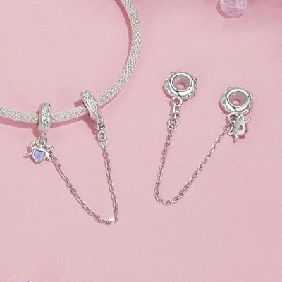 925 Sterling Silver Platinum Opal Bow Safety Chain