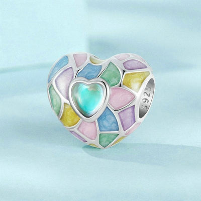 925 Sterling Silver Neon Love Heart Diy Beads Plated