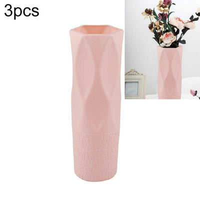 3-piece Plastic Vase Set for Dry and Wet Flower Arrangements and Floral Decor - Pink