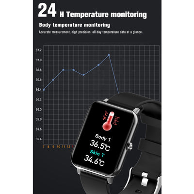 1.69 Inch Tft Screen Ip67 Waterproof Smart Watch Support Body Temperature Monitoring / Sleep Monitoring / Heart Rate Monitoring / Incoming Call Reminder - Black