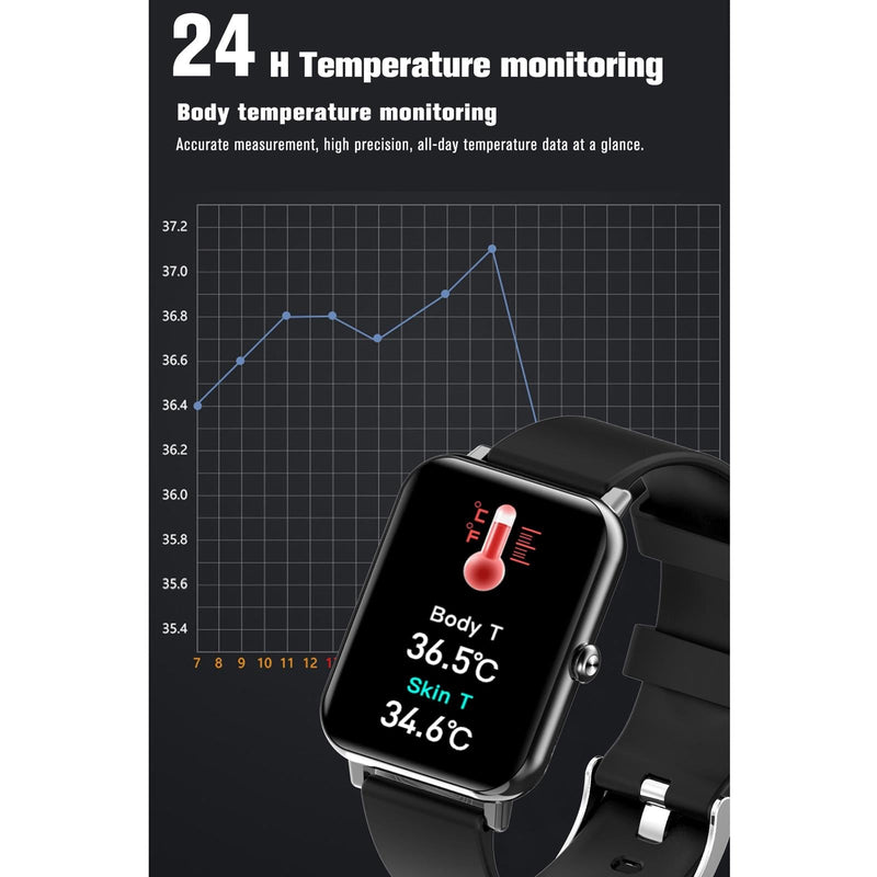 1.69 Inch Tft Screen Ip67 Waterproof Smart Watch Support Body Temperature Monitoring / Sleep Monitoring / Heart Rate Monitoring / Incoming Call Reminder - Black