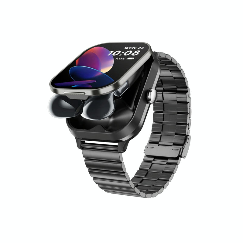 2.01 Inch 2 In 1 Bluetooth Earphone Smart Watch With Nfc & Steel Strap - Black