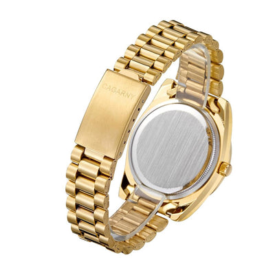 Men Quartz Watch with Diamond-encrusted Roman Numeral Dial - Gold Shell Green Dial