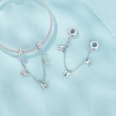 925 Sterling Silver Platinum Plated Butterfly Safety Chain Bracelet