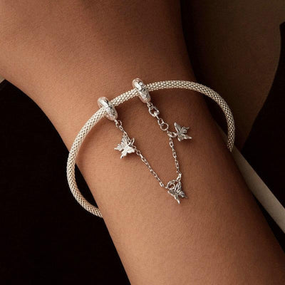 925 Sterling Silver Platinum Plated Butterfly Safety Chain Bracelet