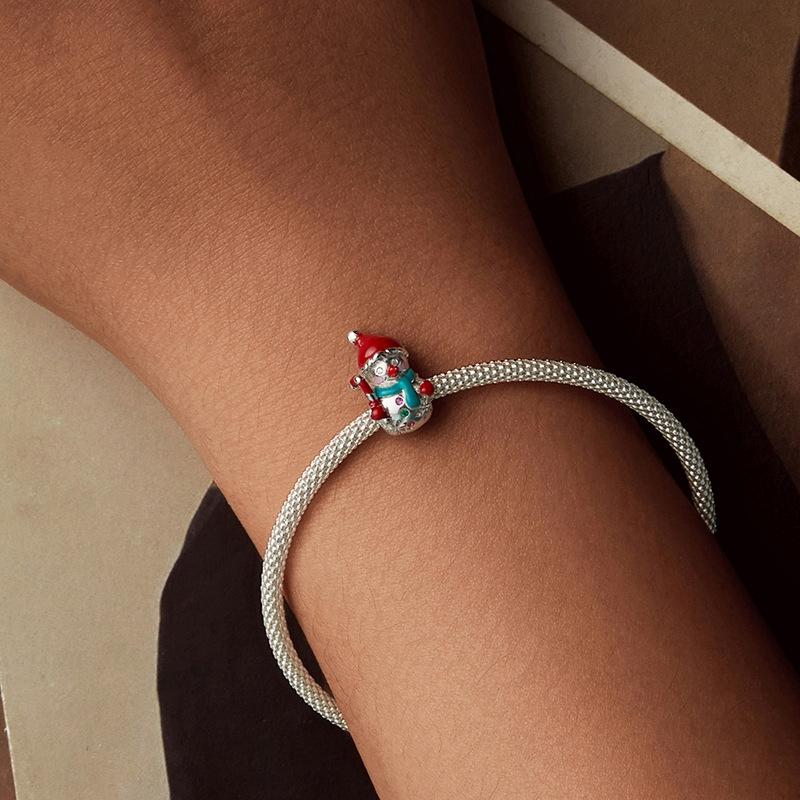 925 Sterling Silver Snowman Bracelet Beads