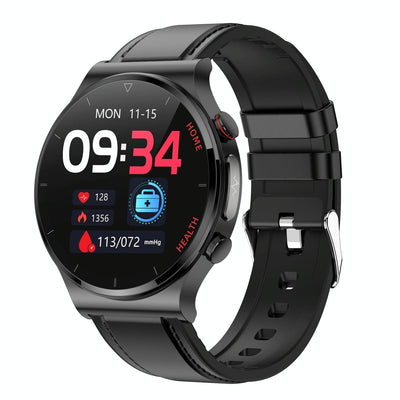 1.32 Inch Screen Leather Watch Strap Smart Health Watch Supports Body Temperature Monitoring Ecg Monitoring Blood Pressure - Black