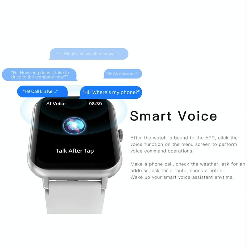 1.83 Inch Touch Screen Ai Voice Heart Rate / Blood Oxygen / Blood Pressure / Sleep Monitoring Bluetooth Smartwatch - Black
