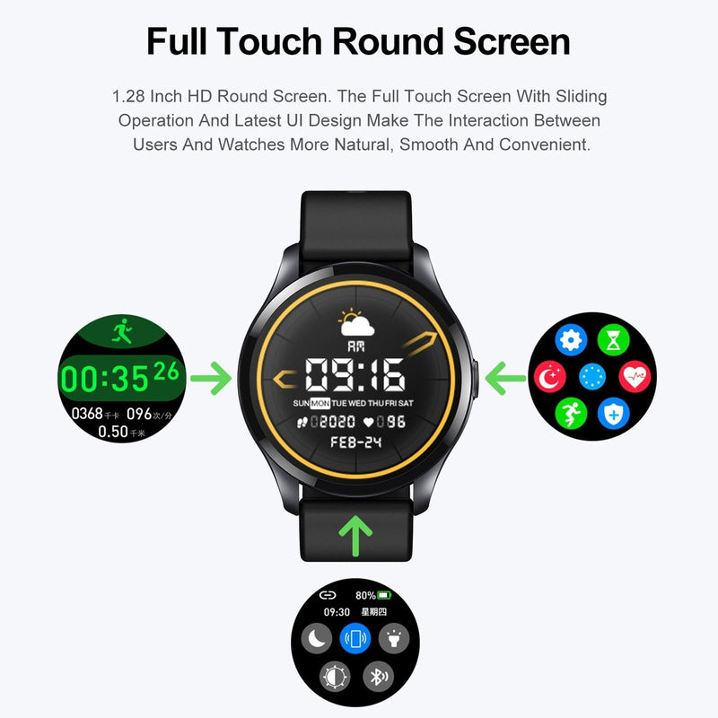1.28 Inch Tft Colour Screen Ip67 Waterproof Smart Watch Support Body Temperature Monitoring / Sleep Monitoring / Heart Rate Monitoring - Blue