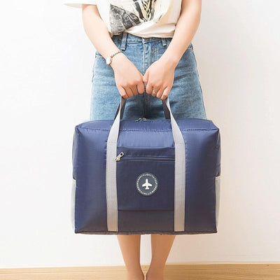 Folding Travel Bag with Trolley Case for Luggage - Black