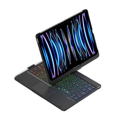 360 Degree Rotating Bluetooth Keyboard Leather Case For Ipad Pro 11 With Backlight - Black
