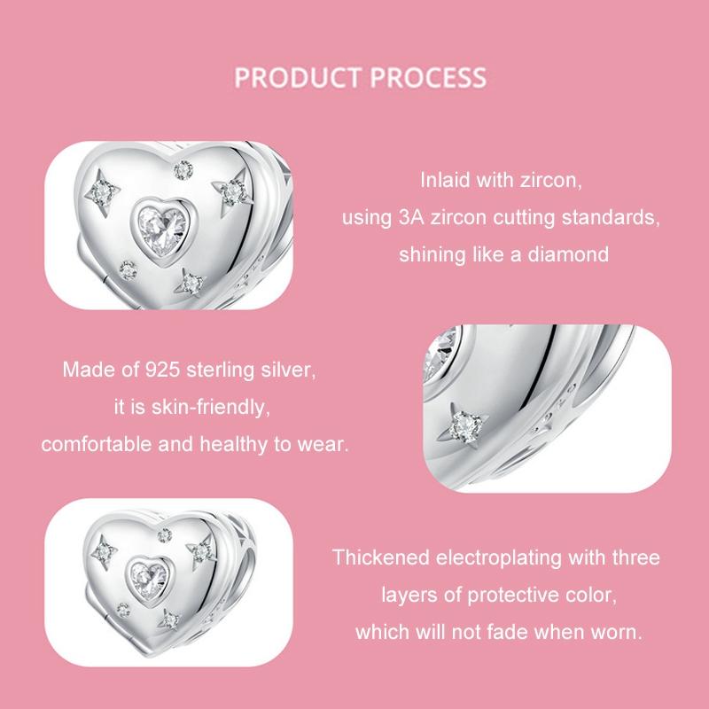 925 Sterling Silver Platinum Plated Love Beads For Diy Valentine&