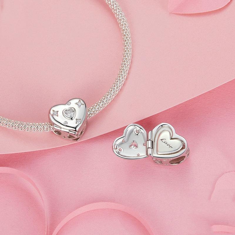 925 Sterling Silver Platinum Plated Love Beads For Diy Valentine&