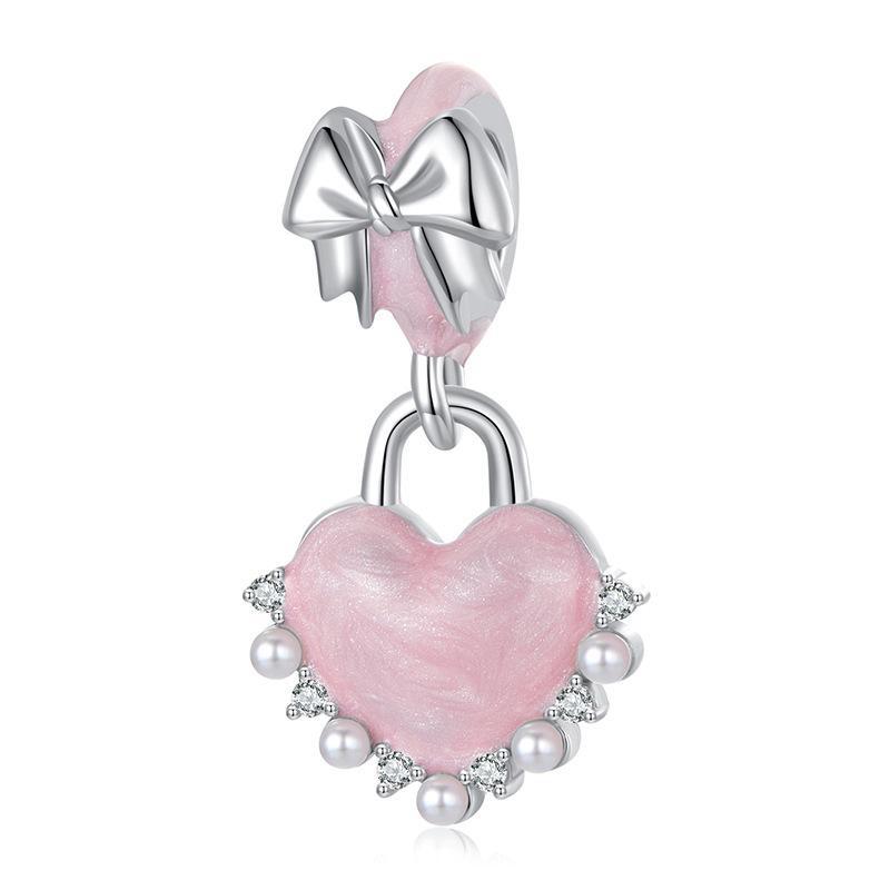 925 Sterling Silver Platinum Plated Bow Heart Pendant Beads