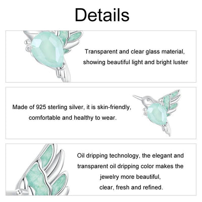 925 Sterling Silver Platinum Plated Hummingbird Flower Diy Beads