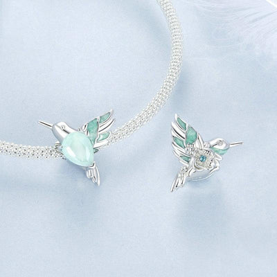 925 Sterling Silver Platinum Plated Hummingbird Flower Diy Beads