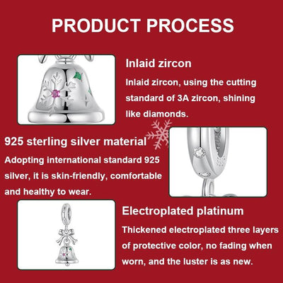 925 Sterling Silver Bow Bell Bracelet Pendant Festival Beads