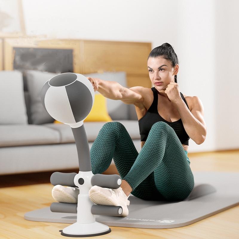 Adjustable 2-In-1 Sit-Up Boxing Ball Stand With Punching Bag - Gray / White