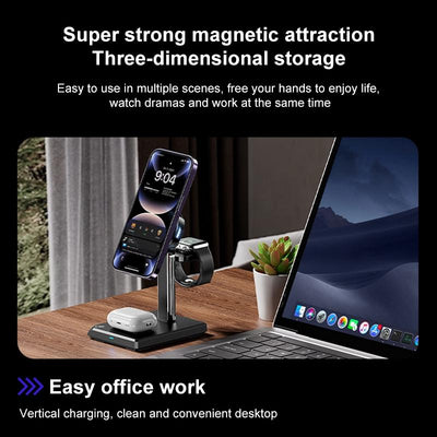 15W 4 In 1 Magnetic Wireless Charger Stand - Black